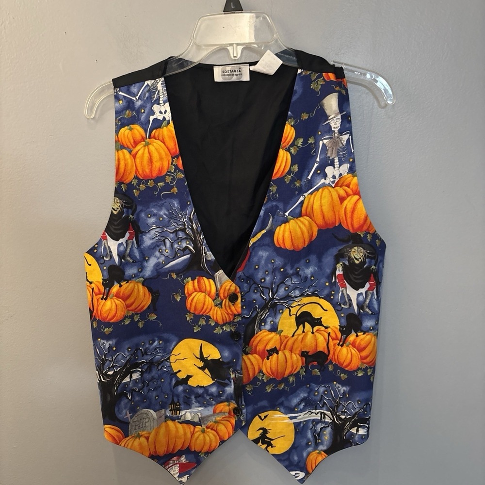 Vintage Sostanza Women's L/XL Halloween Vest Witches Pumpkins Black Cats Haunted